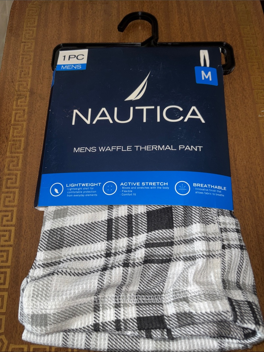 Nautica Men’s Black & White Plaid Thermal Pants Size M